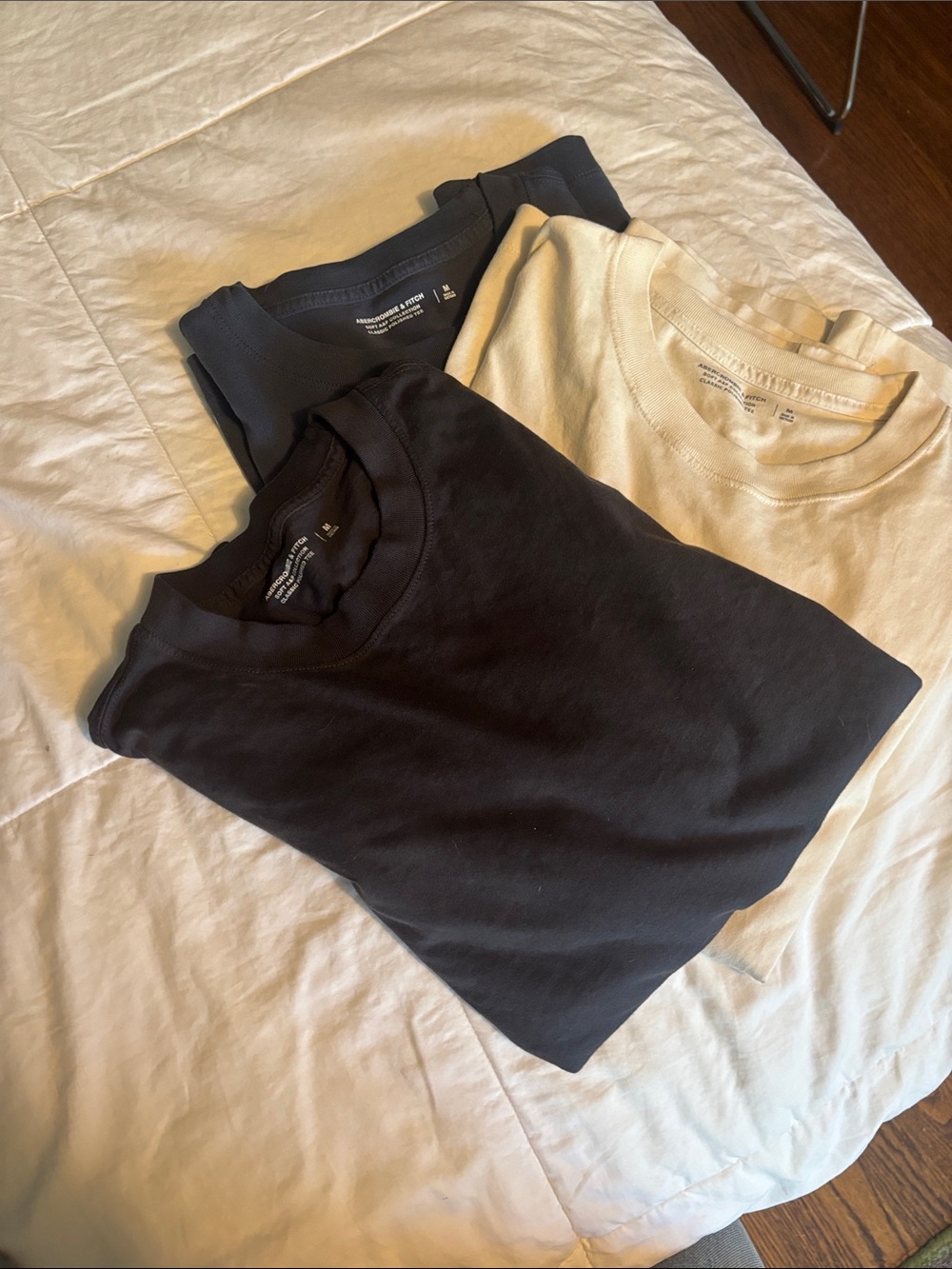 Men's Abercrombie classic polished tee - Black, Cream, Navy - set of 3